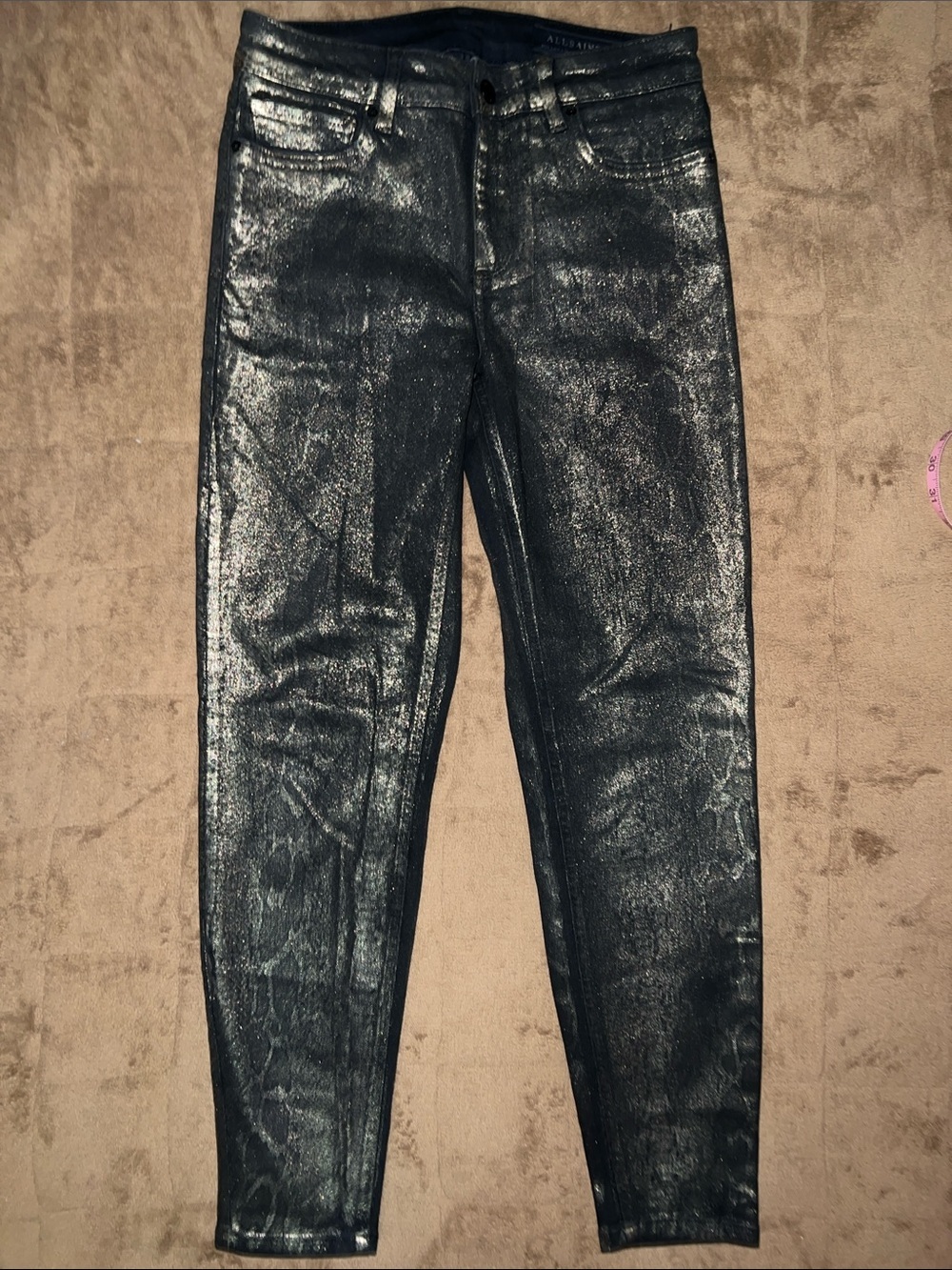 AllSaints Miller Mid-Rise Snake Skinny Jeans Gold Metallic 28 - Picture 6 of 12